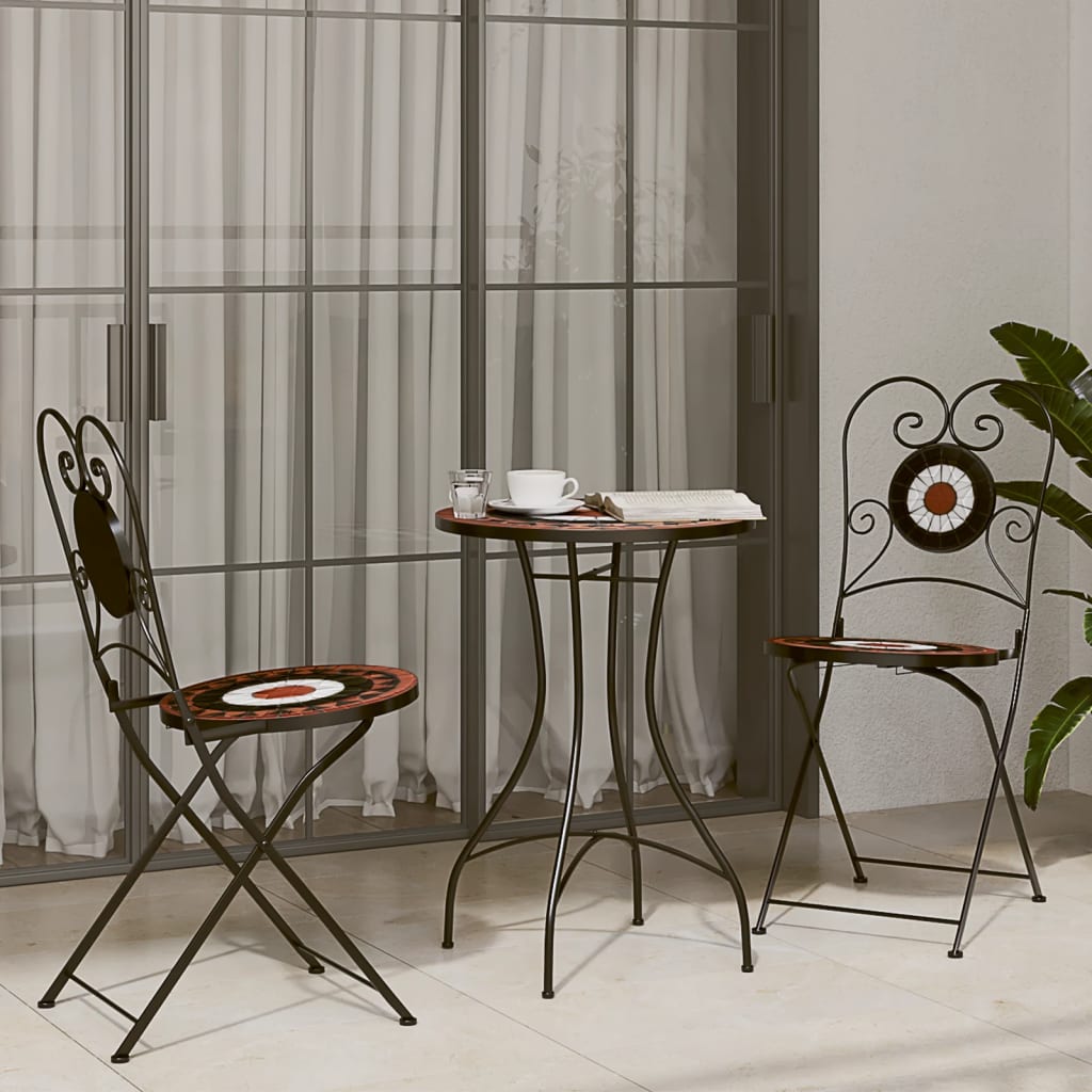 Mesa de bistrô em mosaico ø50x70 cm cerâmica terracota e branco