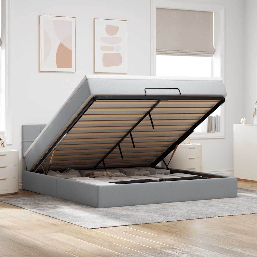 Estrutura de cama otomana com colchão 180x200 cm cinzento claro