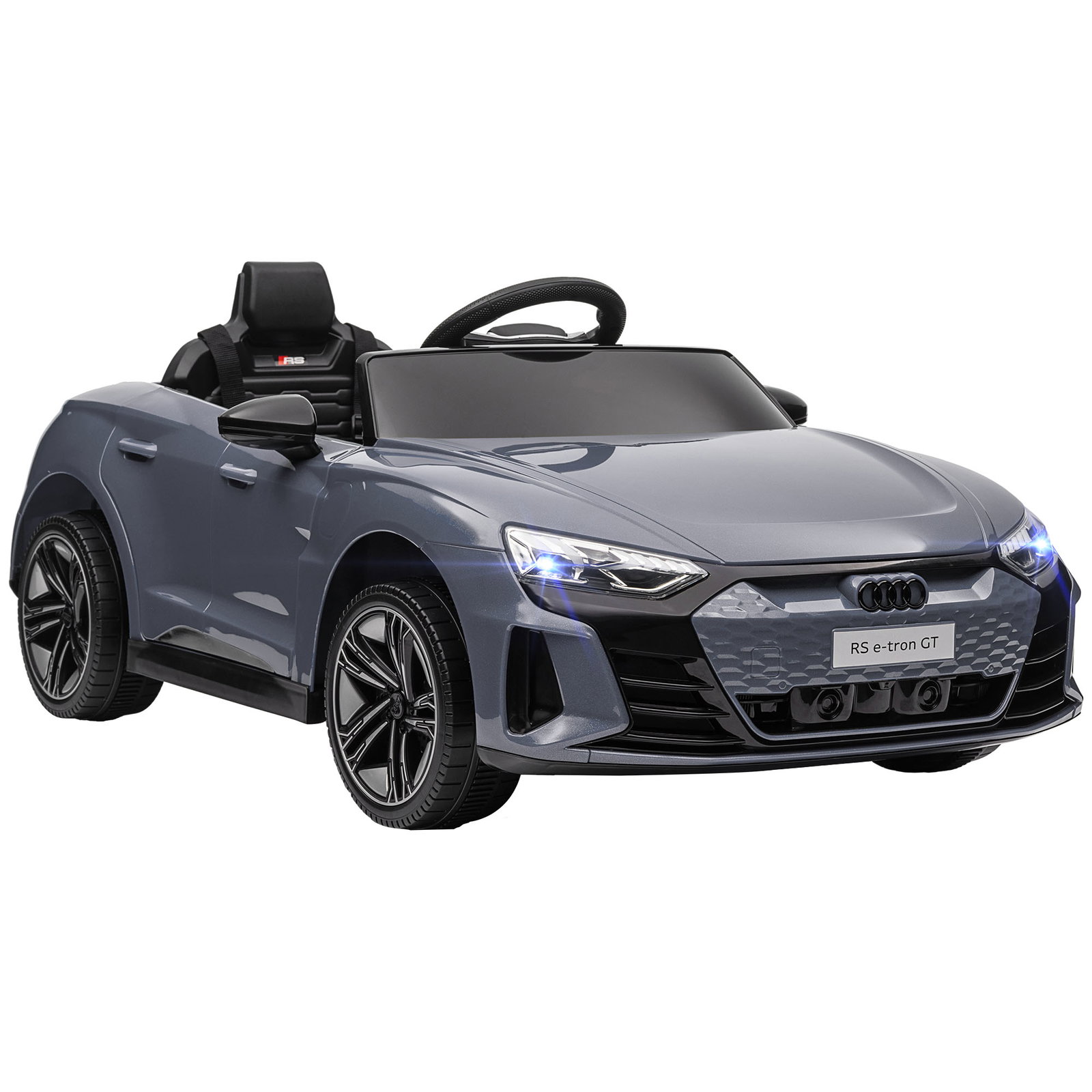 Carro elétrico audi rs e-tron gt 12v com 2 motores faróis LED buzina música USB 3-5km/h 103x58x41 cm cinzento