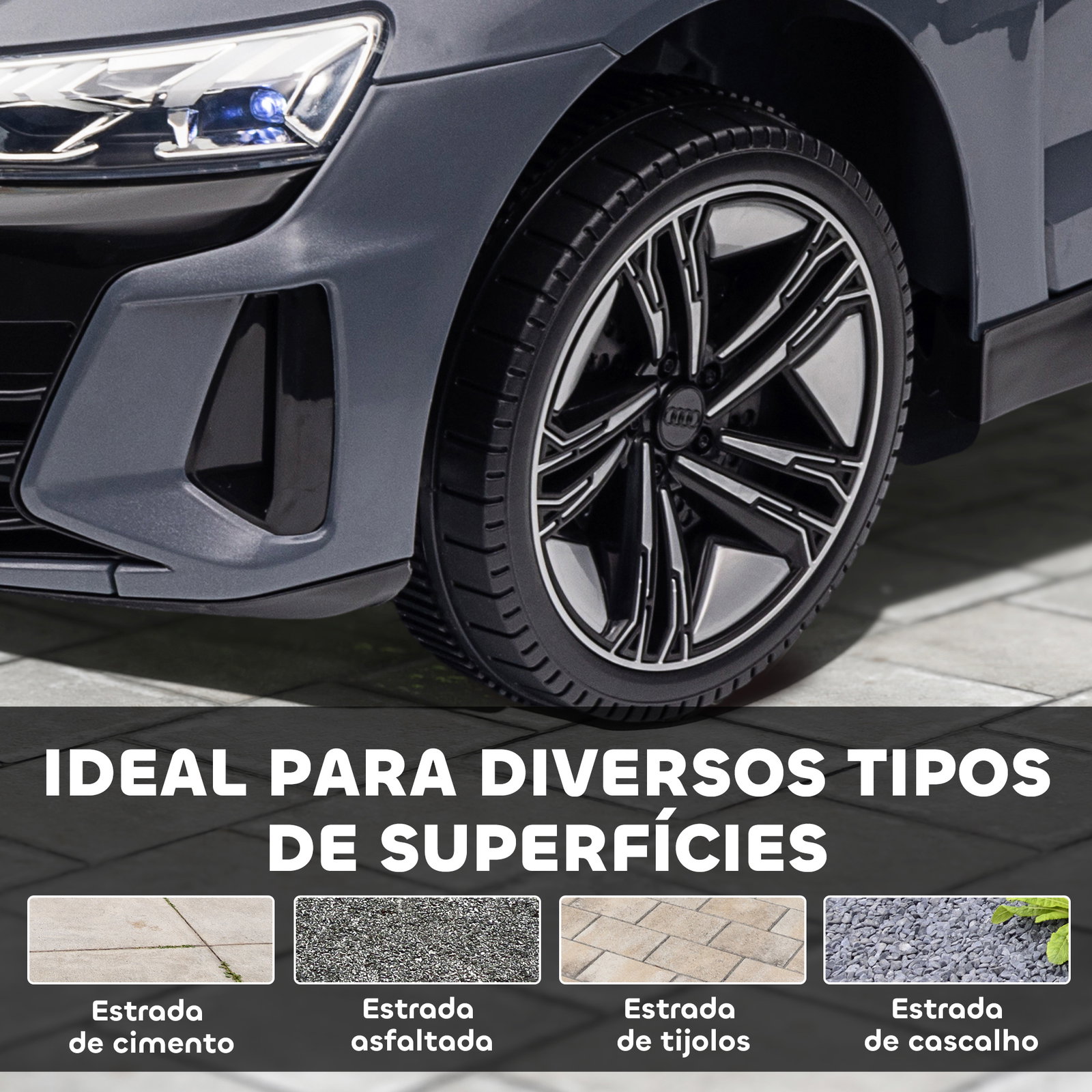 Carro elétrico audi rs e-tron gt 12v com 2 motores faróis LED buzina música USB 3-5km/h 103x58x41 cm cinzento