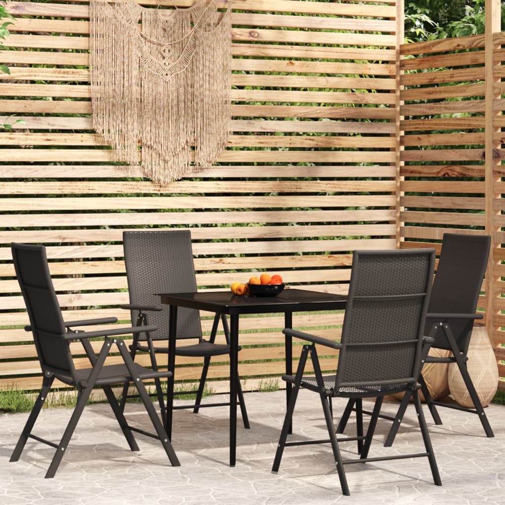 5 Pcs conjunto de jantar para jardim preto