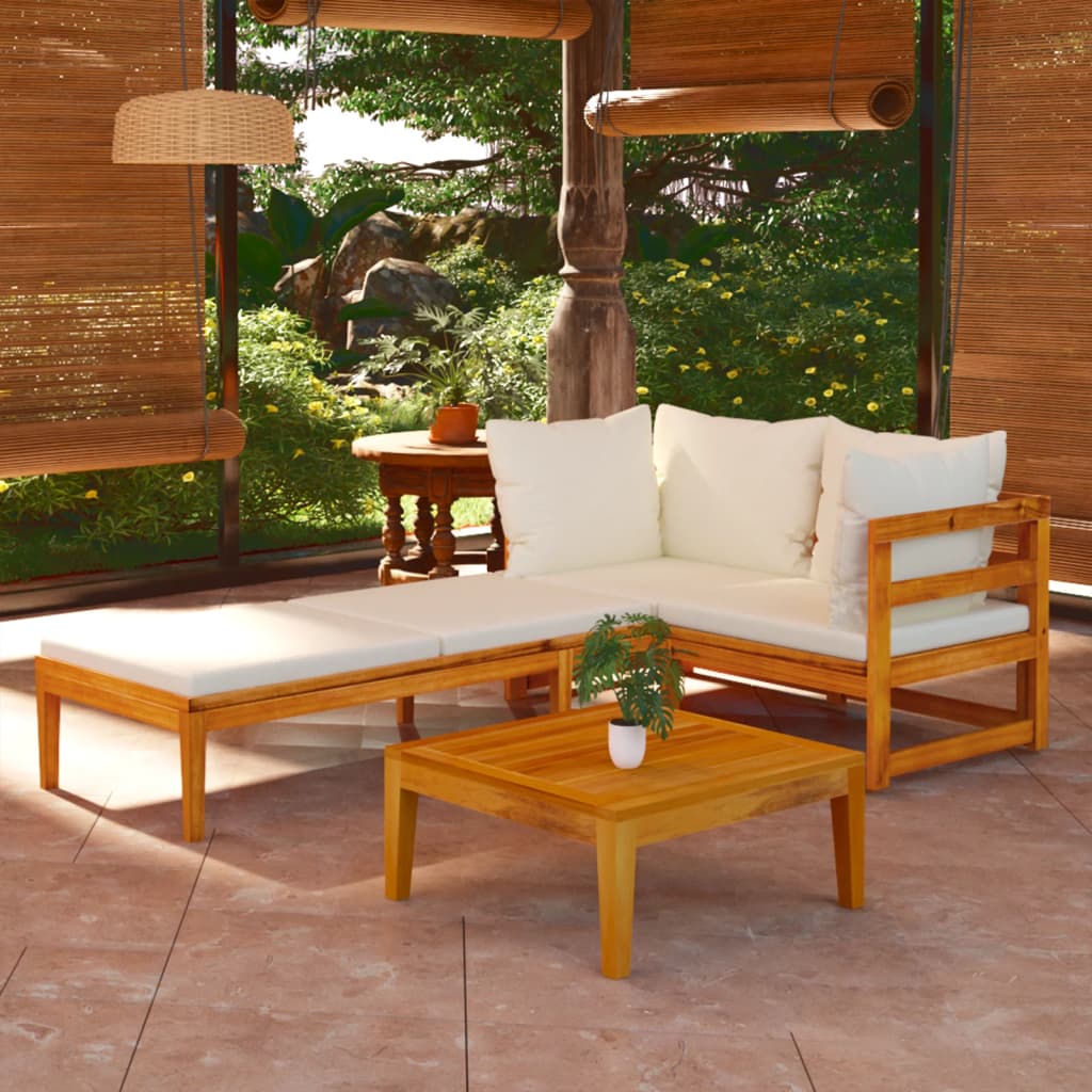 3 Pcs conj. lounge de jardim c/ almofadões branco nata acácia