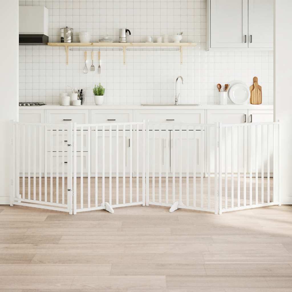Portão p/ cães com porta dobrável 4 painéis 320 cm abeto branco
