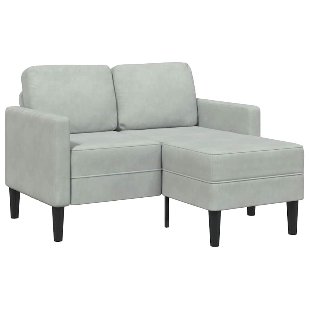 Sofá 2 lugares com chaise em l 125 cm veludo cinzento-claro