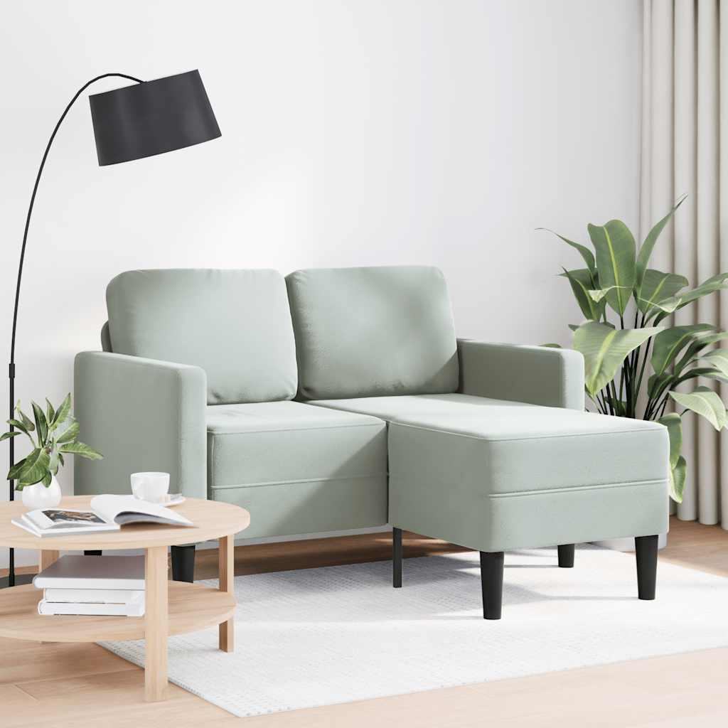 Sofá 2 lugares com chaise em l 125 cm veludo cinzento-claro