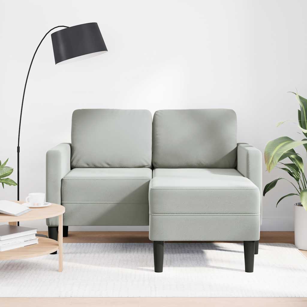 Sofá 2 lugares com chaise em l 125 cm veludo cinzento-claro