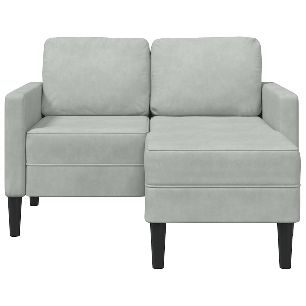 Sofá 2 lugares com chaise em l 125 cm veludo cinzento-claro