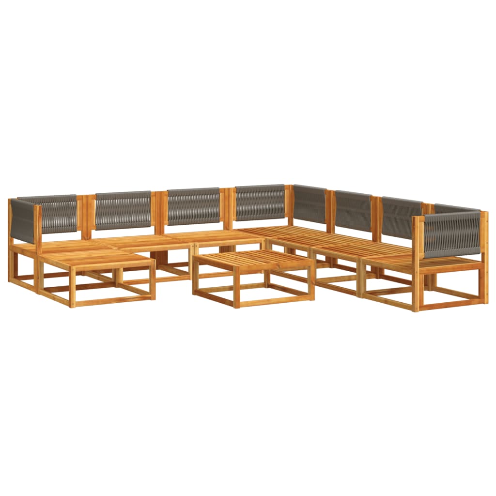 Conjunto de sofás de jardim de 9 peças com almofadas de madeira de acácia e corda