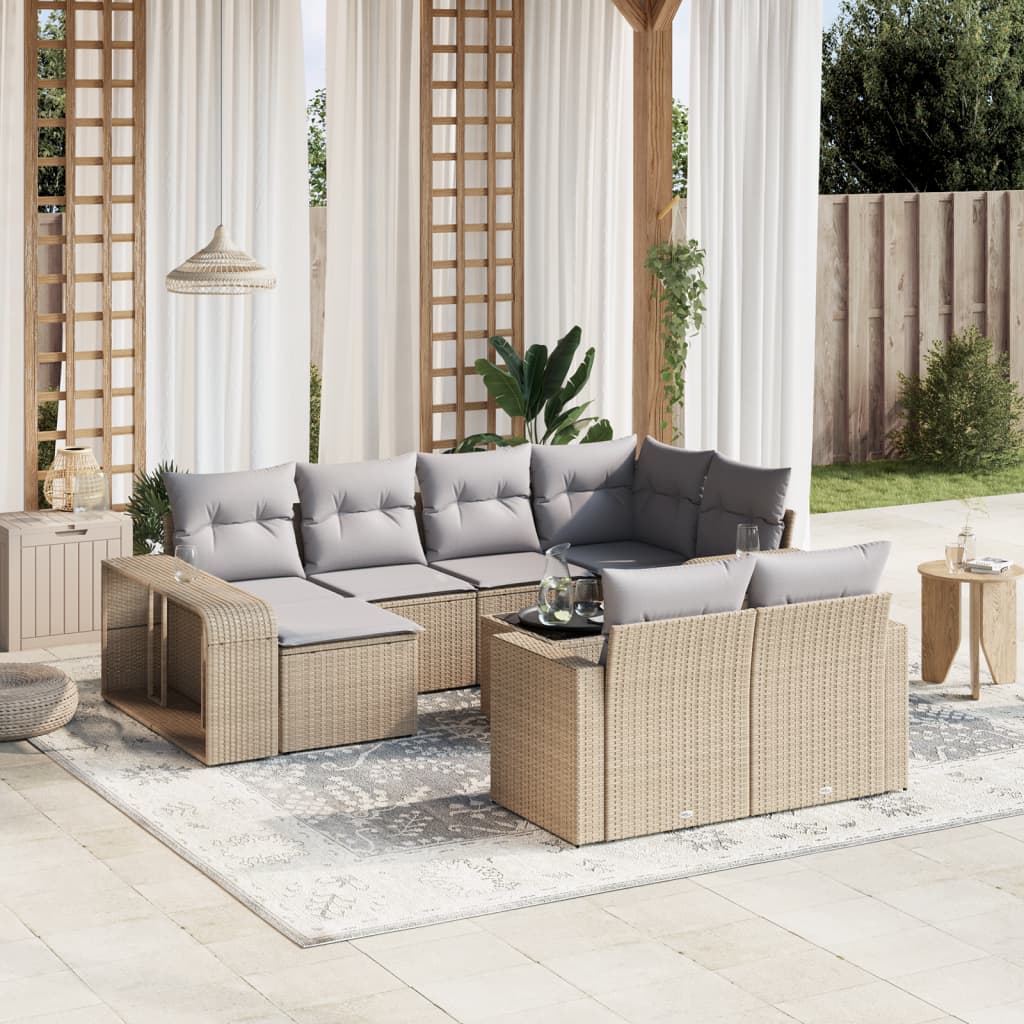 11 Pcs conjunto sofás de jardim c/ almofadões vime PE bege