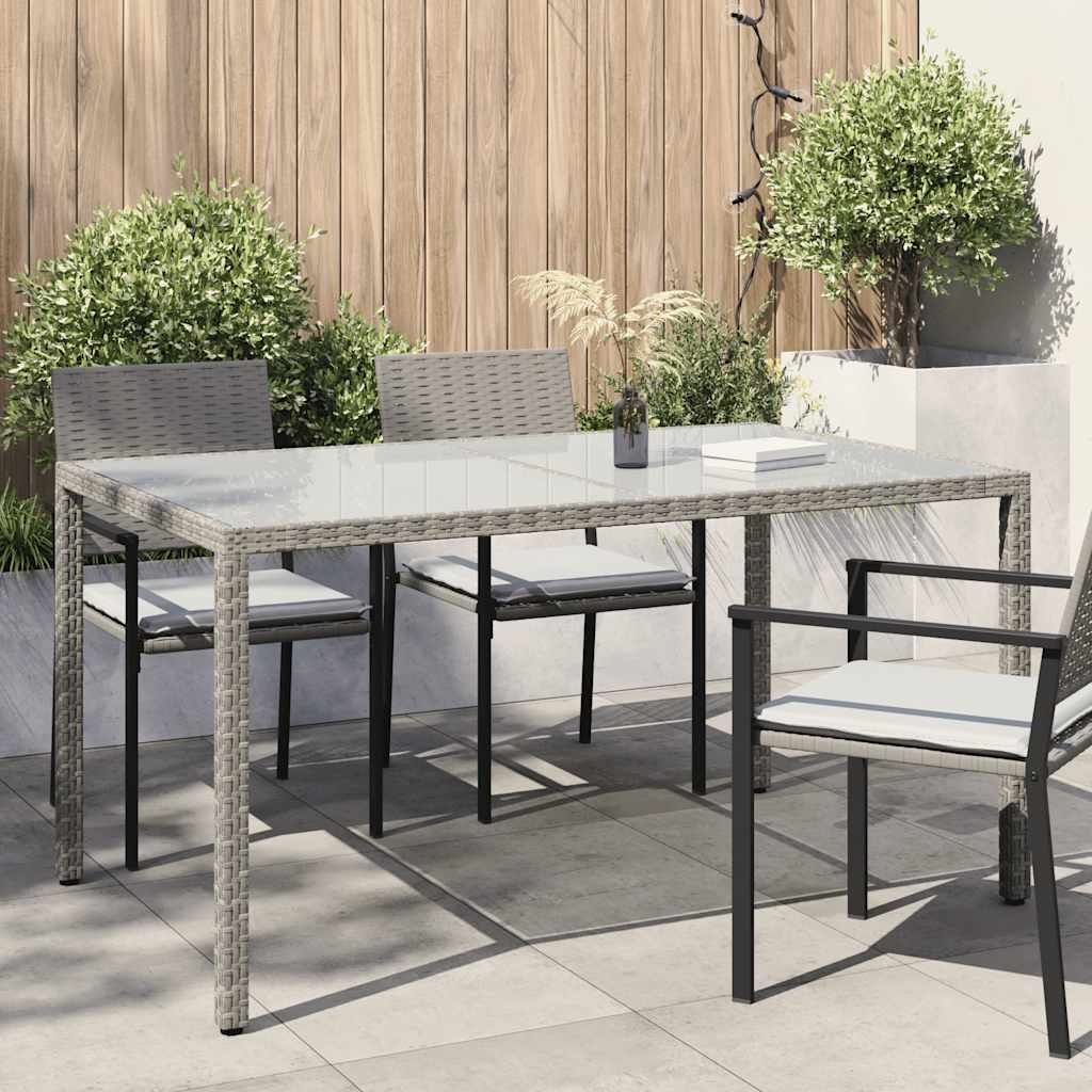 Mesa de jardim 150x90x75 cm vidro temperado e vime PE cinzento