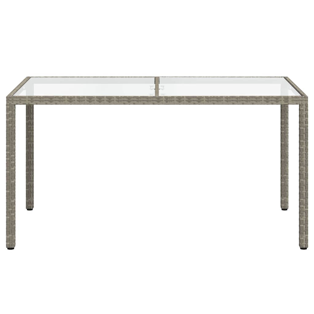 Mesa de jardim 150x90x75 cm vidro temperado e vime PE cinzento