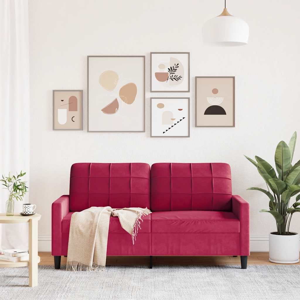 Sofá de 2 lugares veludo 140 cm vermelho tinto