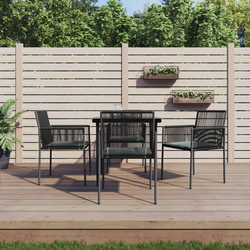 5 Pcs conjunto jantar p/ jardim c/ almofadões vime PE/aço preto