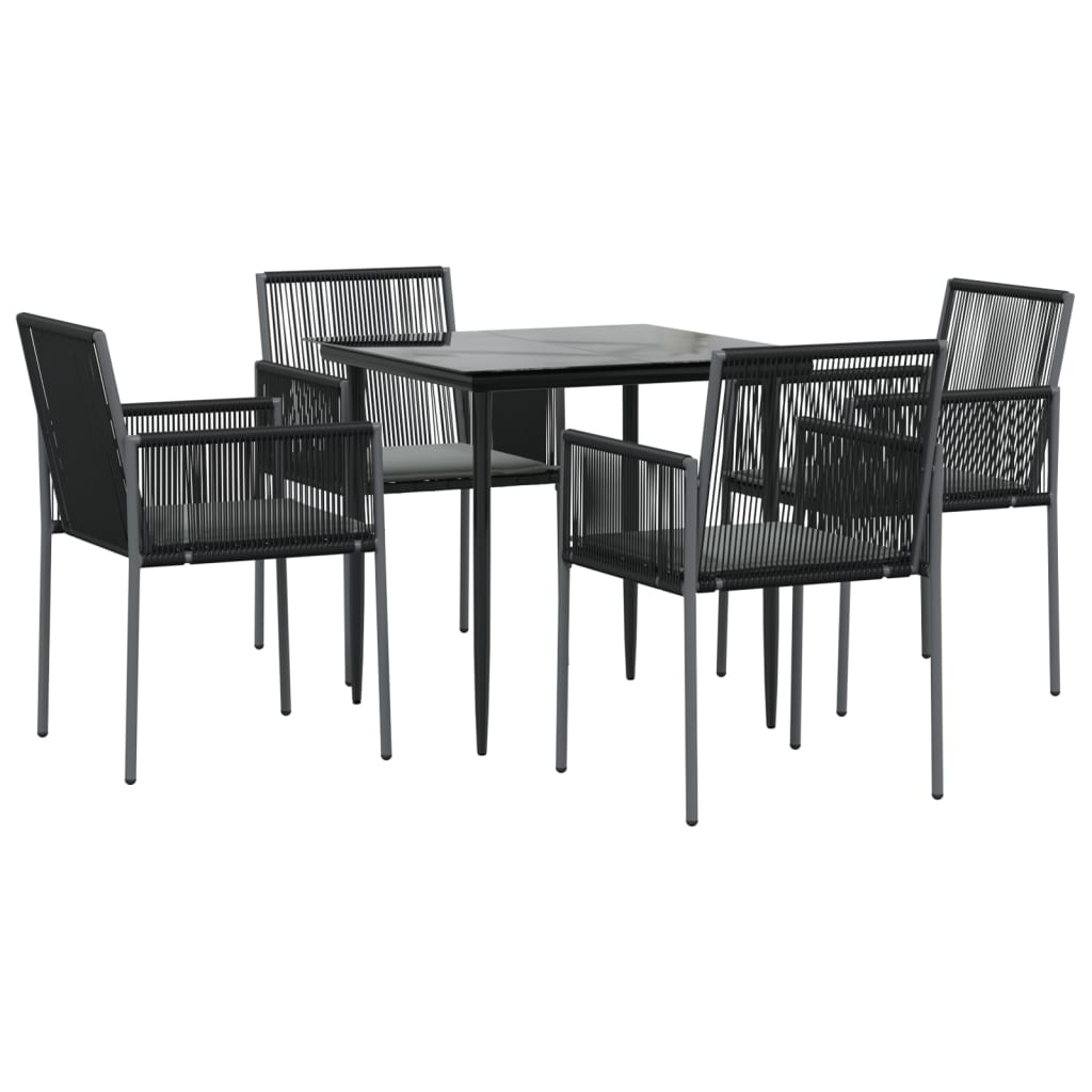 5 Pcs conjunto jantar p/ jardim c/ almofadões vime PE/aço preto