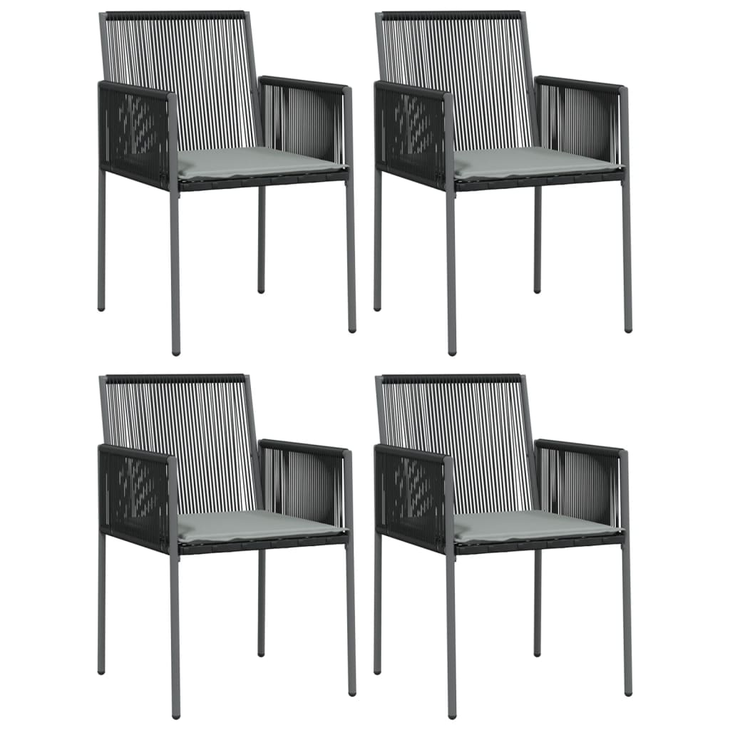5 Pcs conjunto jantar p/ jardim c/ almofadões vime PE/aço preto
