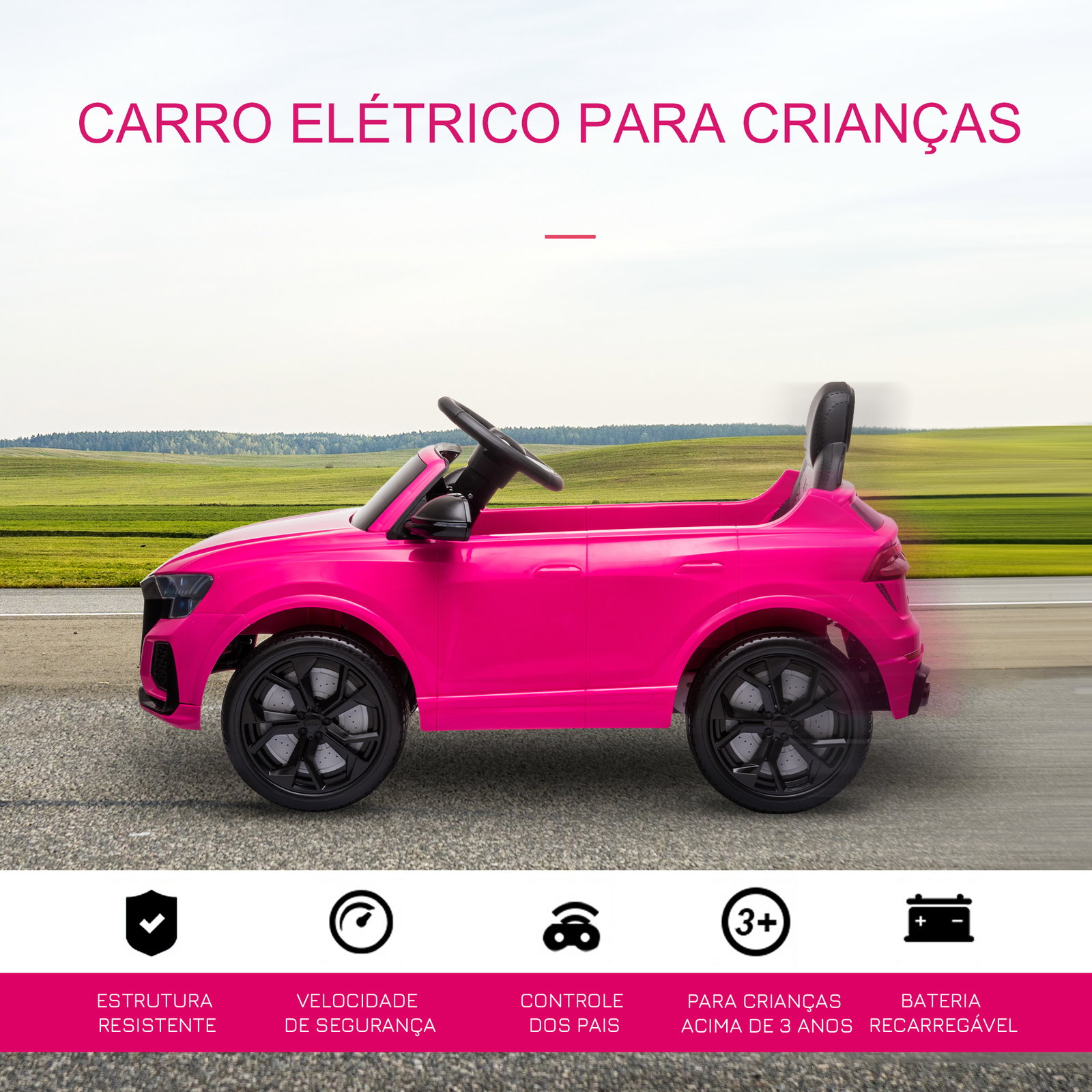 Carro Elétrico Infantil para 3-5 anos Licença Audi RS Q8 com Bateria 6V Controle a Distância Música MP3 Buzina e Luzes Velocidad