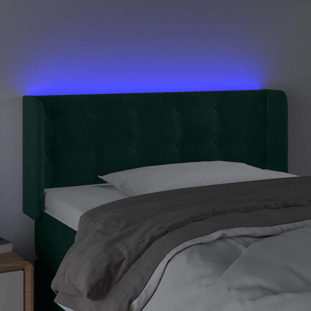 Cabeceira cama c/ luzes LED veludo 83x16x78/88 cm verde-escuro