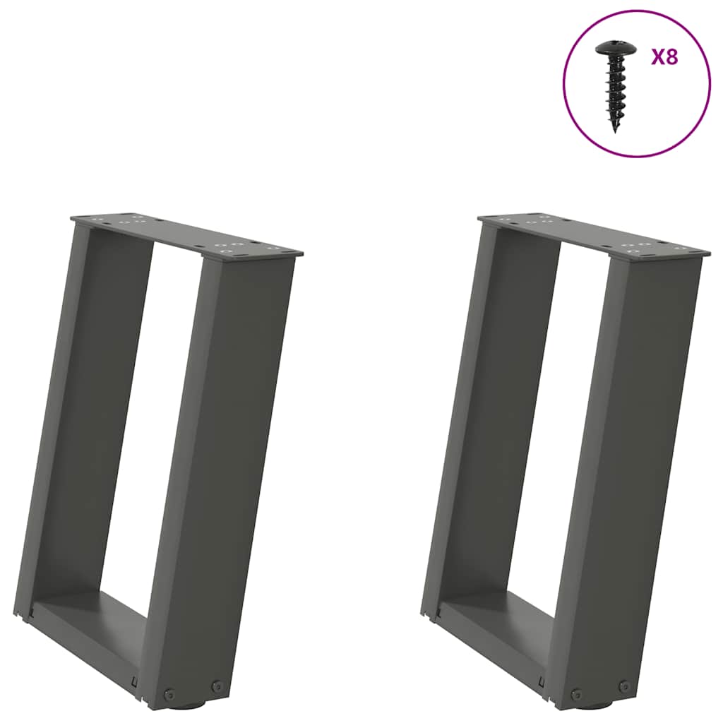 Pés para mesa de centro em formato de u, 2 peças, antracite, 28x(42-43) cm, aço