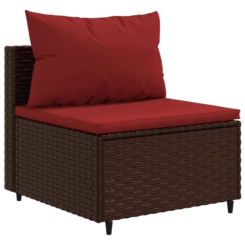 7 Pcs conjunto de sofás jardim c/ almofadões vime PE castanho