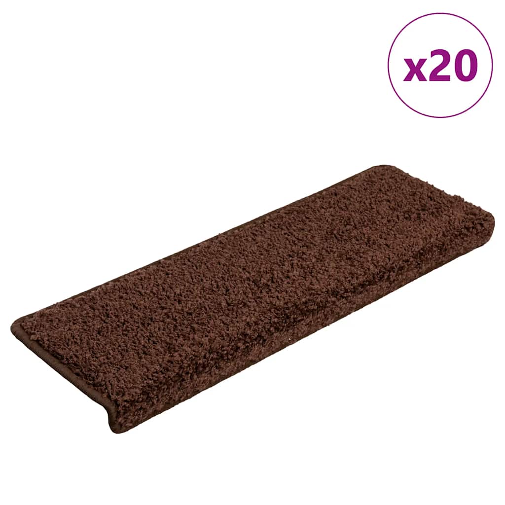 Tapetes de escada 20 peças 65x21x4 cm marrom com borda retangular