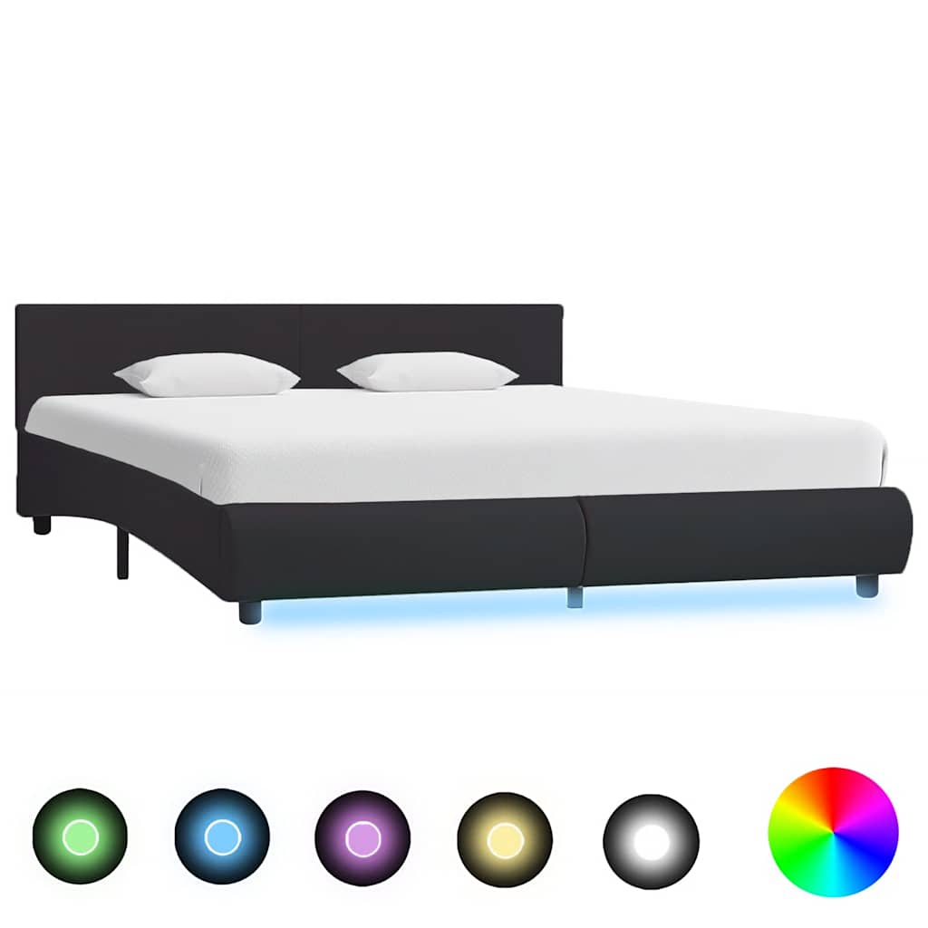 Estrutura de cama com LED 160x200 cm couro artificial preto
