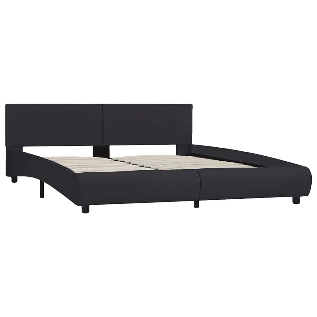 Estrutura de cama com LED 160x200 cm couro artificial preto