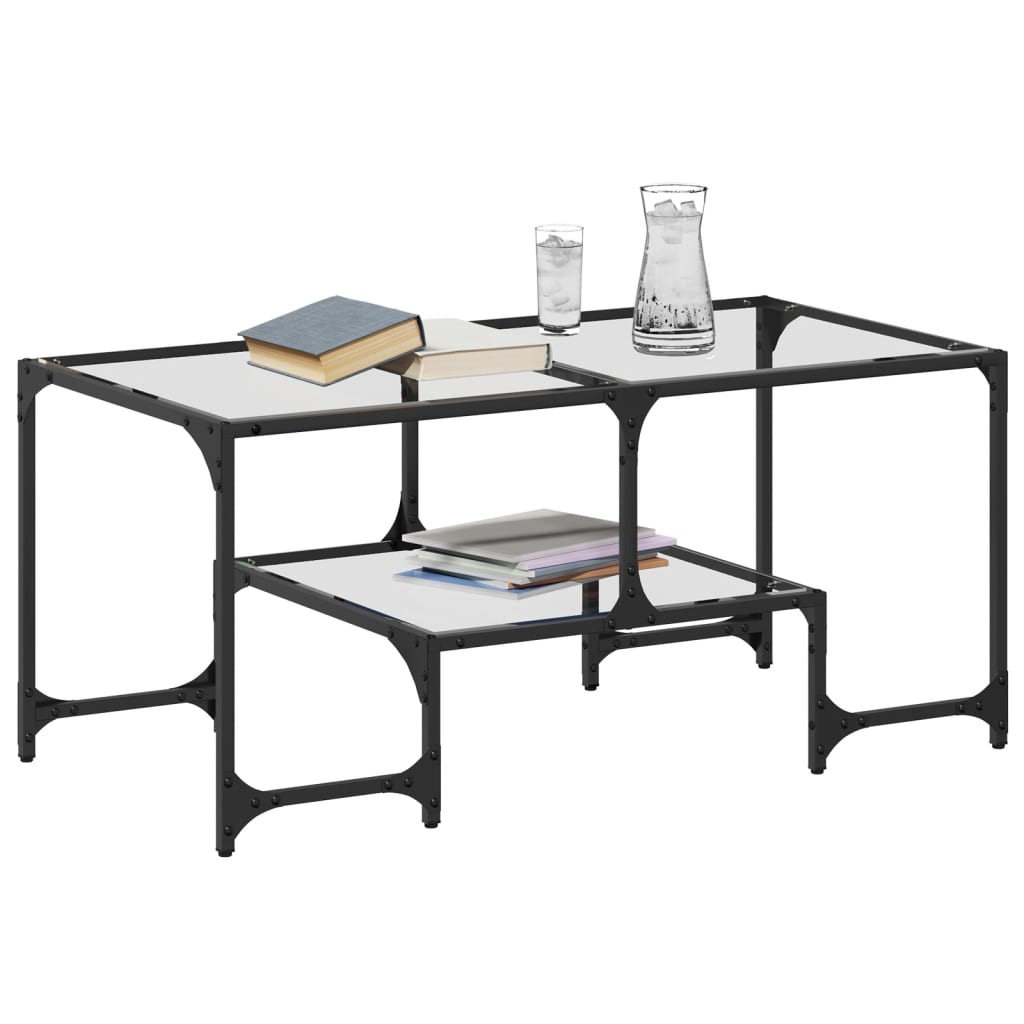 Mesa de centro c/ topo em vidro transparente 98,5x50x45 cm aço