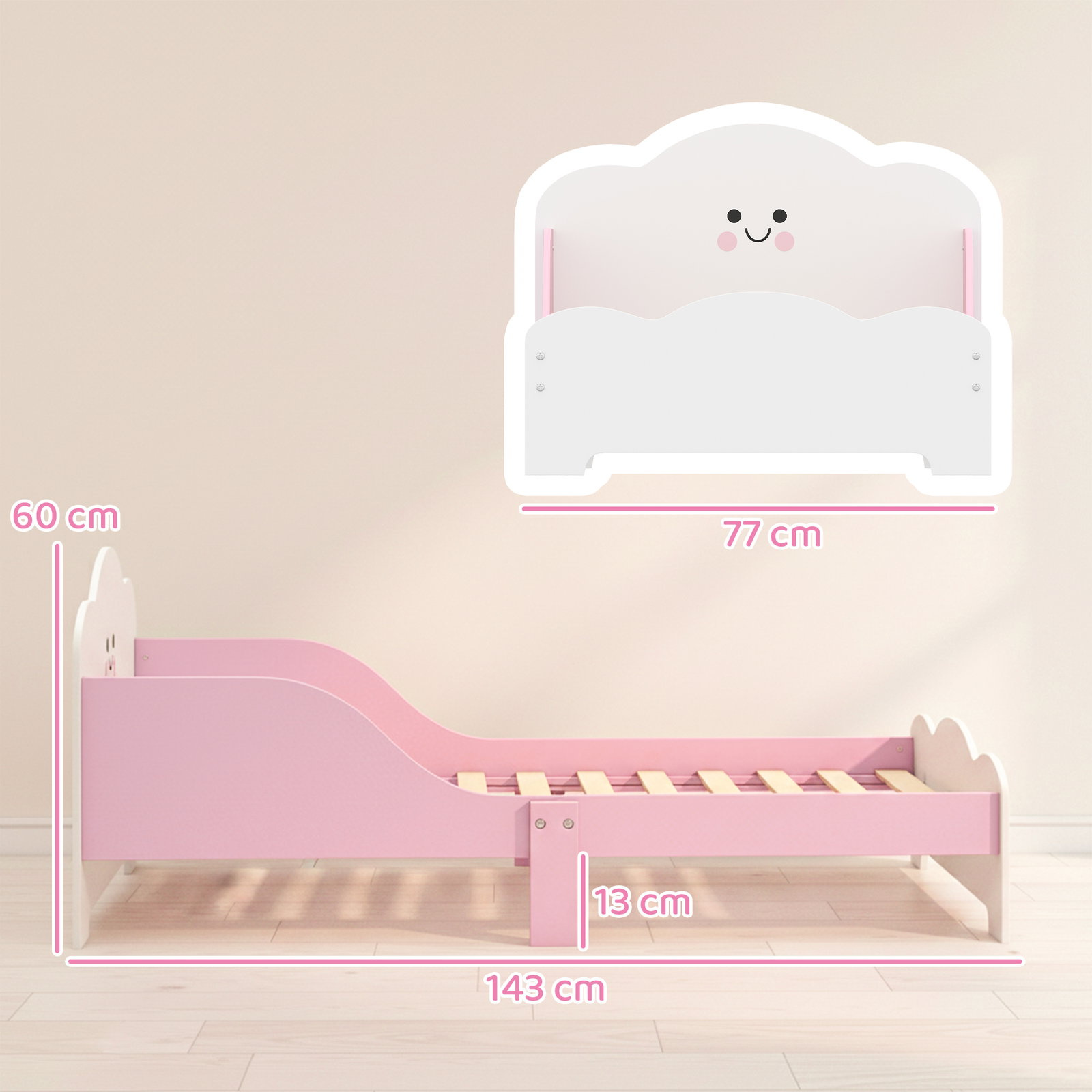 Cama infantil 70x140 cm montessori com grades altas tema algodão-doce para crianças de 3 a 6 anos rosa