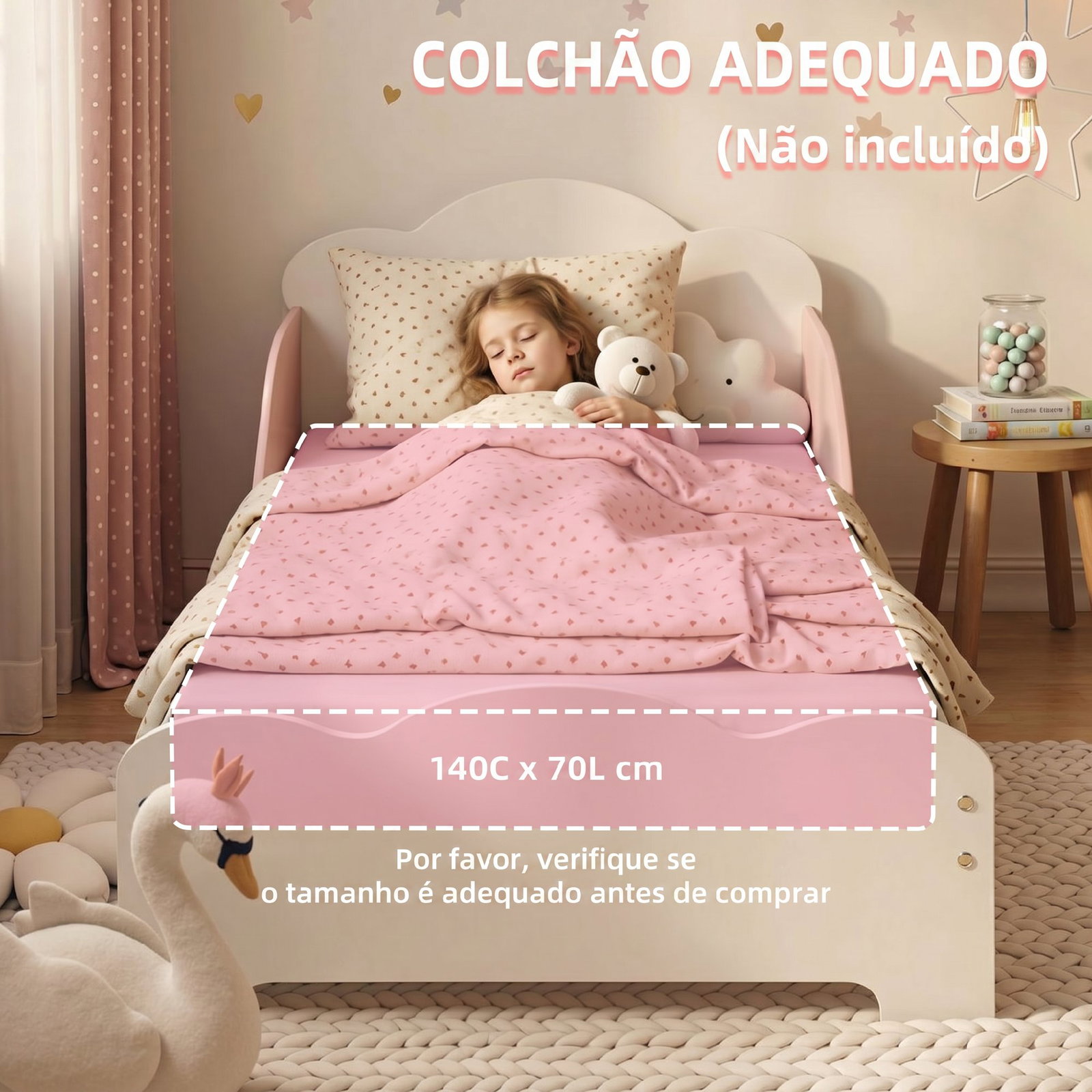 Cama infantil 70x140 cm montessori com grades altas tema algodão-doce para crianças de 3 a 6 anos rosa