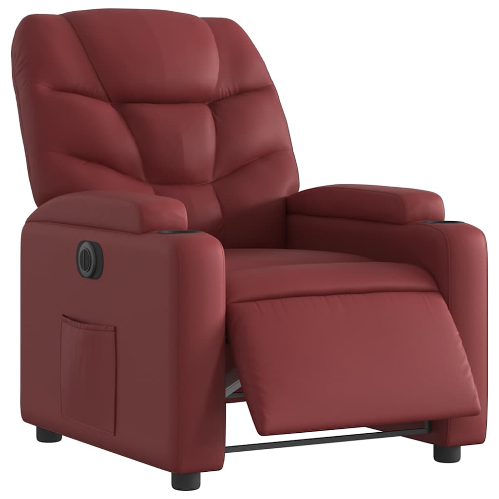 Poltrona reclinável elétrica couro artificial vermelho tinto