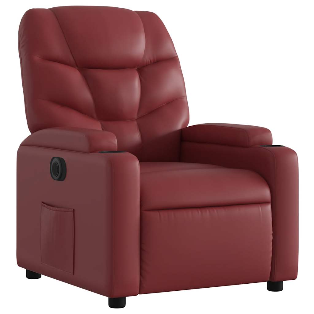 Poltrona reclinável elétrica couro artificial vermelho tinto