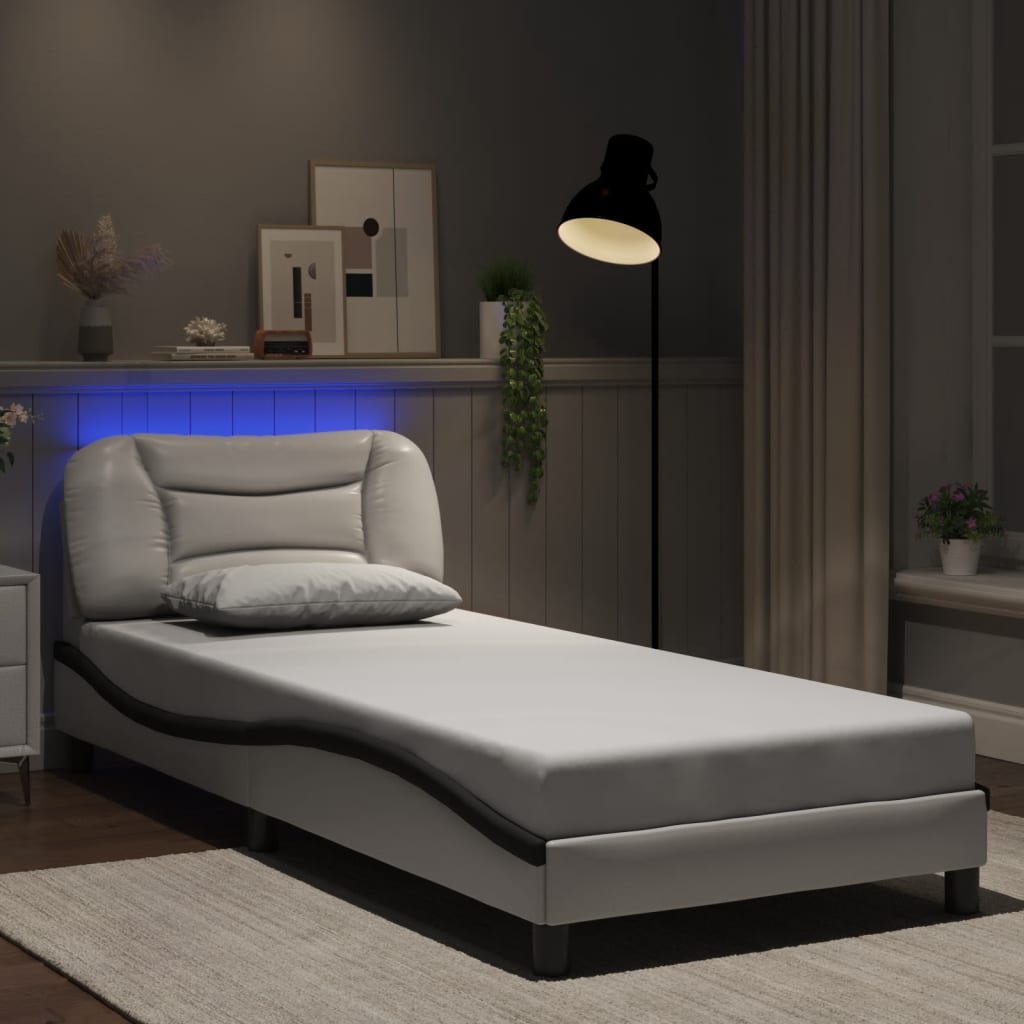 Estrutura de cama com LED sem colchão hvar 80x200 cm branco/preto