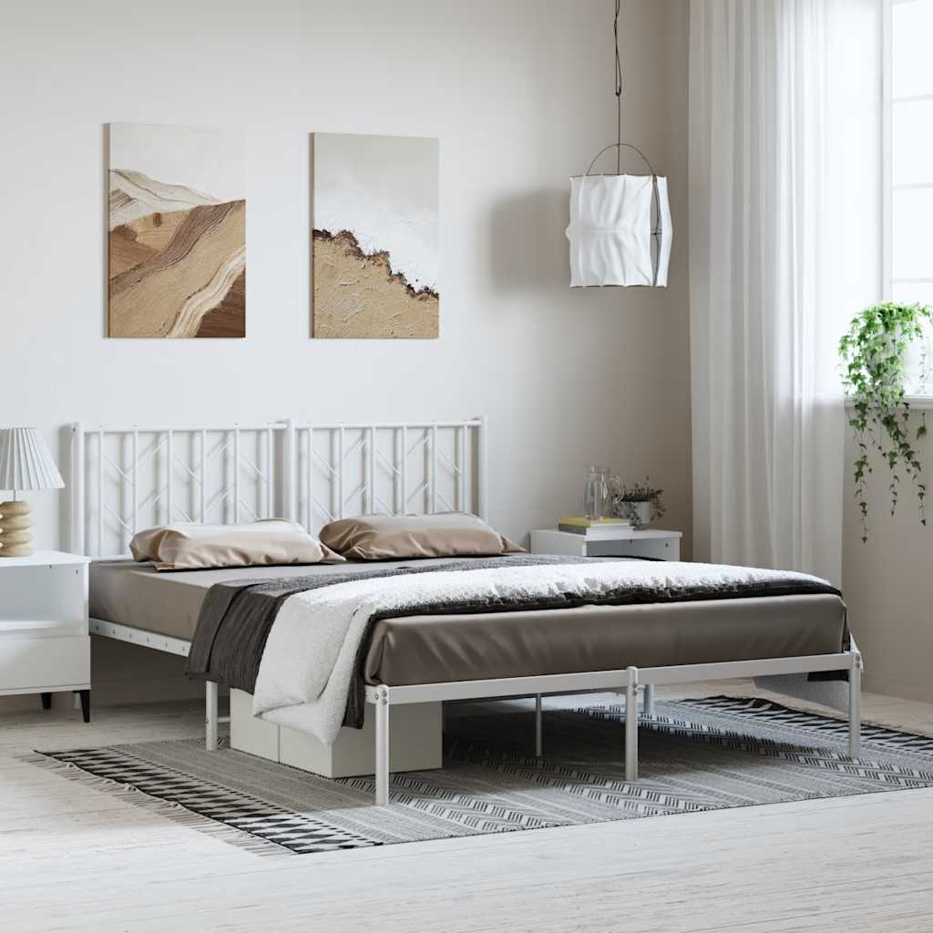 Estrutura de cama com cabeceira 193x203 cm metal branco