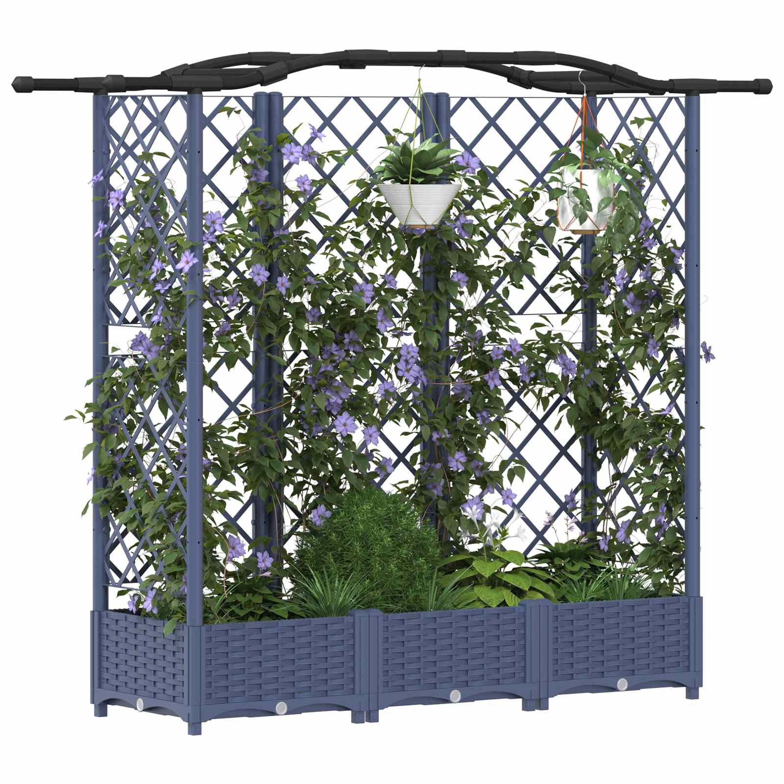 Cama elevada com treliça e telhado cinzento 163 x 40 x 123 cm
