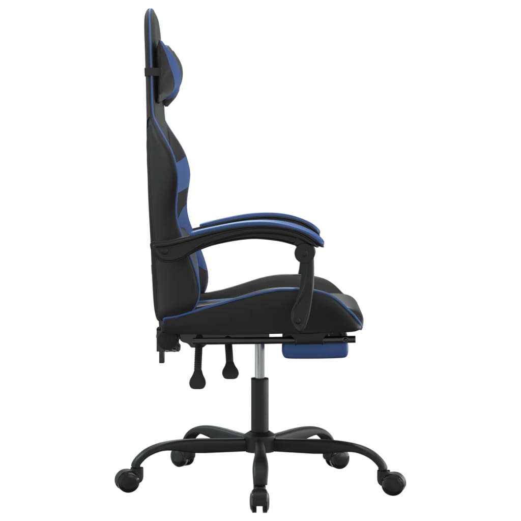Cadeira gaming c/ apoio para pés couro artificial preto e azul