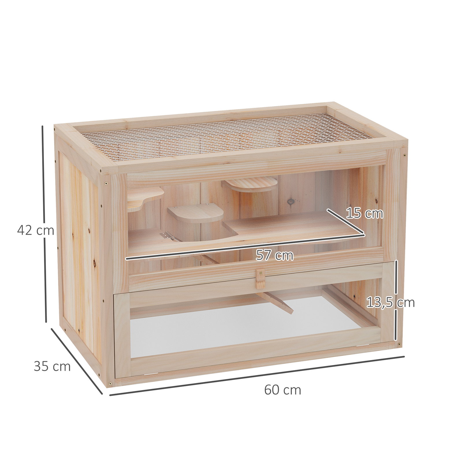 Gaiola de madeira para hamsters e outros pequenos roedores casa para animais de 2 níveis 60x35x42cm