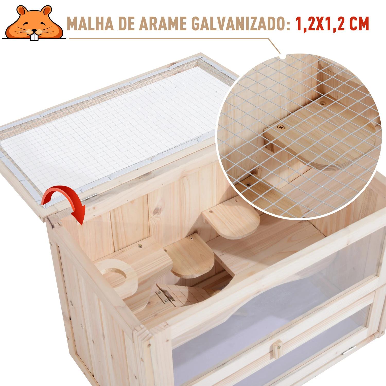 Gaiola de madeira para hamsters e outros pequenos roedores casa para animais de 2 níveis 60x35x42cm