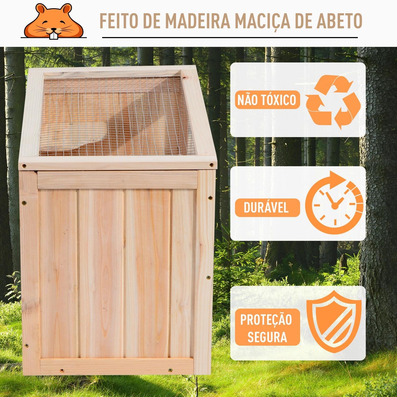Gaiola de madeira para hamsters e outros pequenos roedores casa para animais de 2 níveis 60x35x42cm
