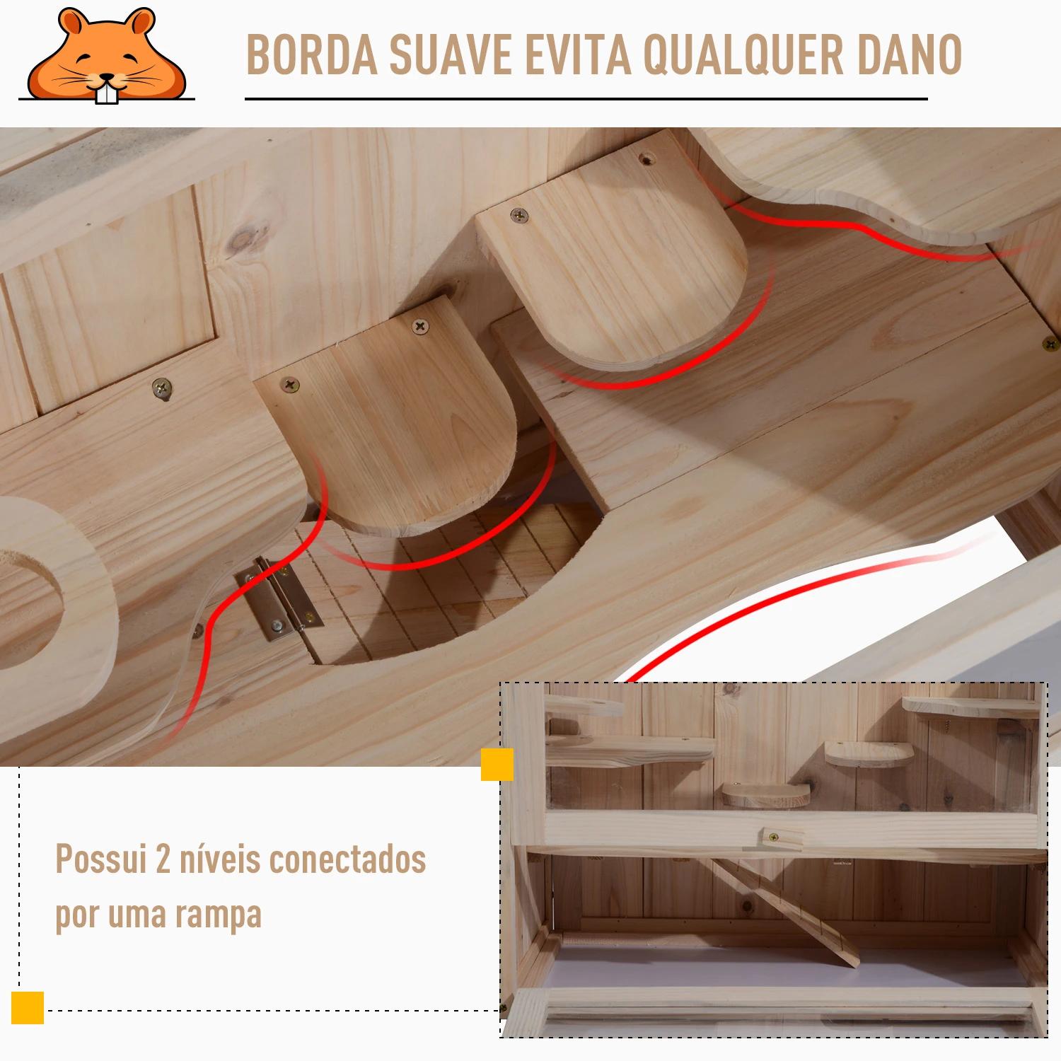 Gaiola de madeira para hamsters e outros pequenos roedores casa para animais de 2 níveis 60x35x42cm