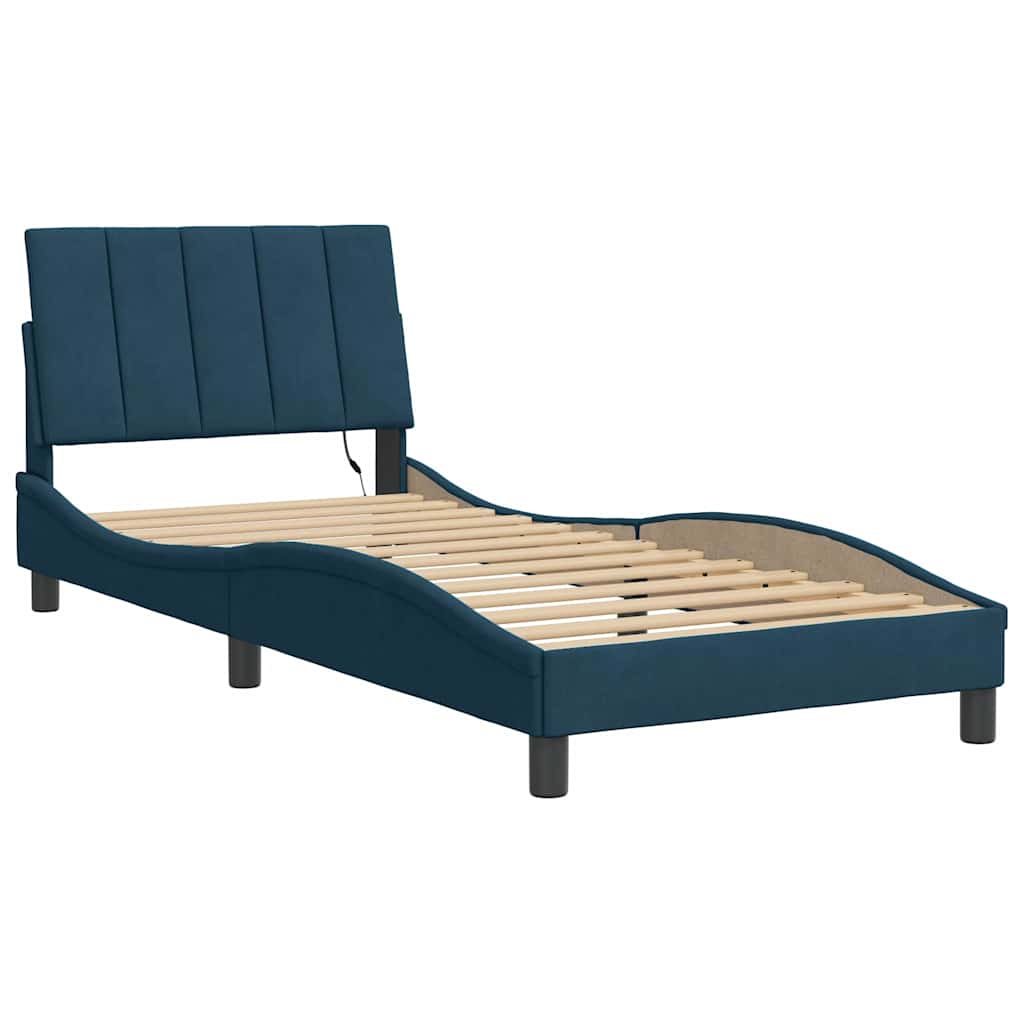 Estrutura de cama com LED sem colchão hanko 80x200 cm veludo azul