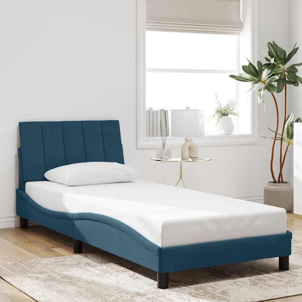 Estrutura de cama com LED sem colchão hanko 80x200 cm veludo azul