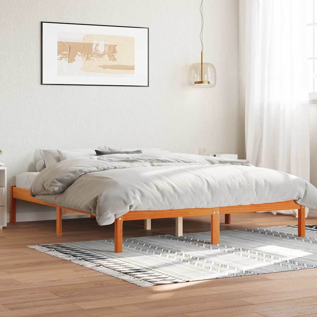 Cama sem colchão 150x200 cm madeira pinho maciça castanho-mel