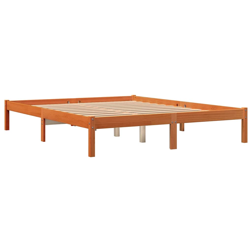 Cama sem colchão 150x200 cm madeira pinho maciça castanho-mel