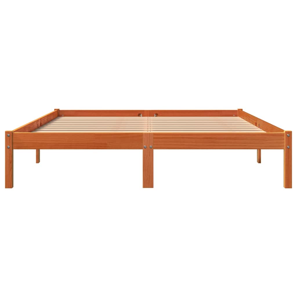Cama sem colchão 150x200 cm madeira pinho maciça castanho-mel
