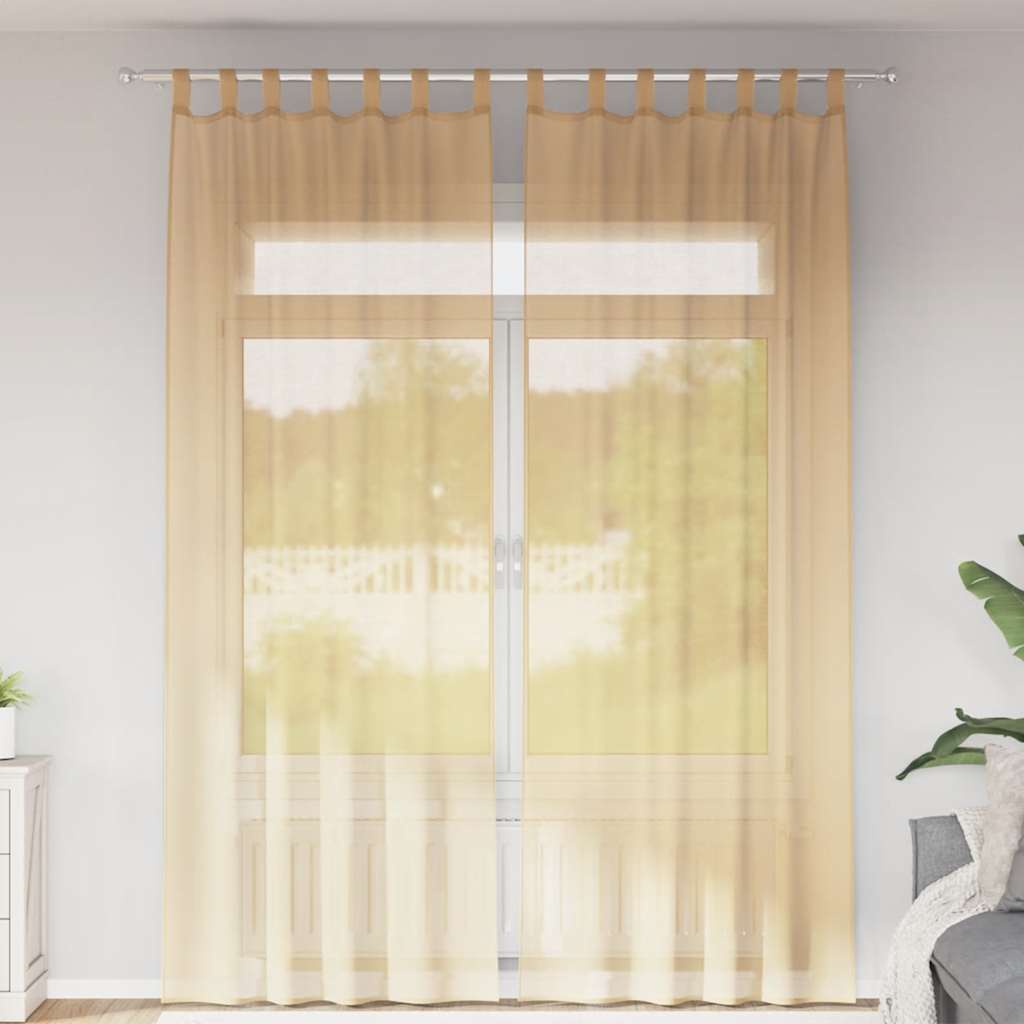 Cortinas de voile com bolsos para varão 2 pcs areia