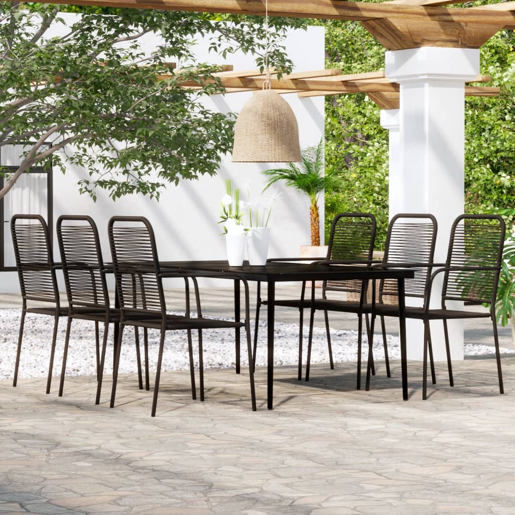 7 Pcs conjunto de jantar para jardim preto