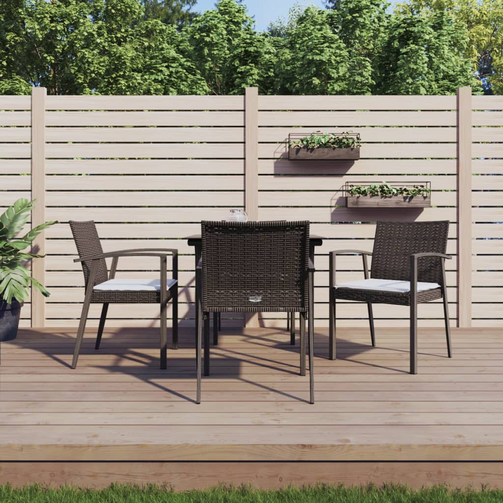 5 Pcs conjunto de jantar p/ jardim c/ almofadões vime PE e aço