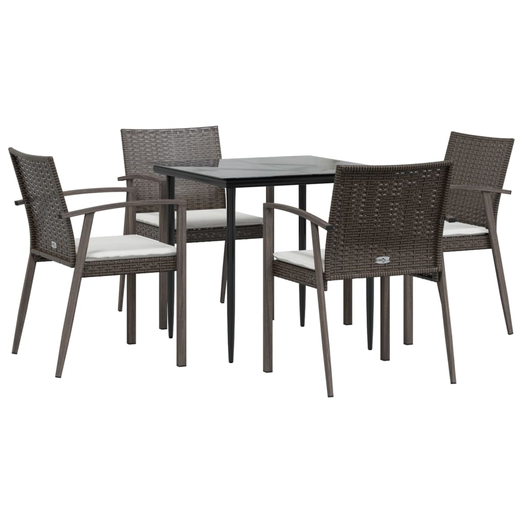 5 Pcs conjunto de jantar p/ jardim c/ almofadões vime PE e aço