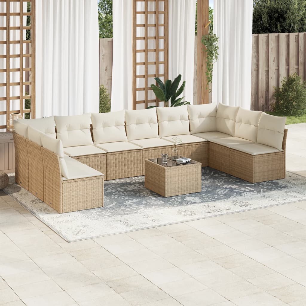 11 Pcs conjunto sofás de jardim c/ almofadões vime PE bege