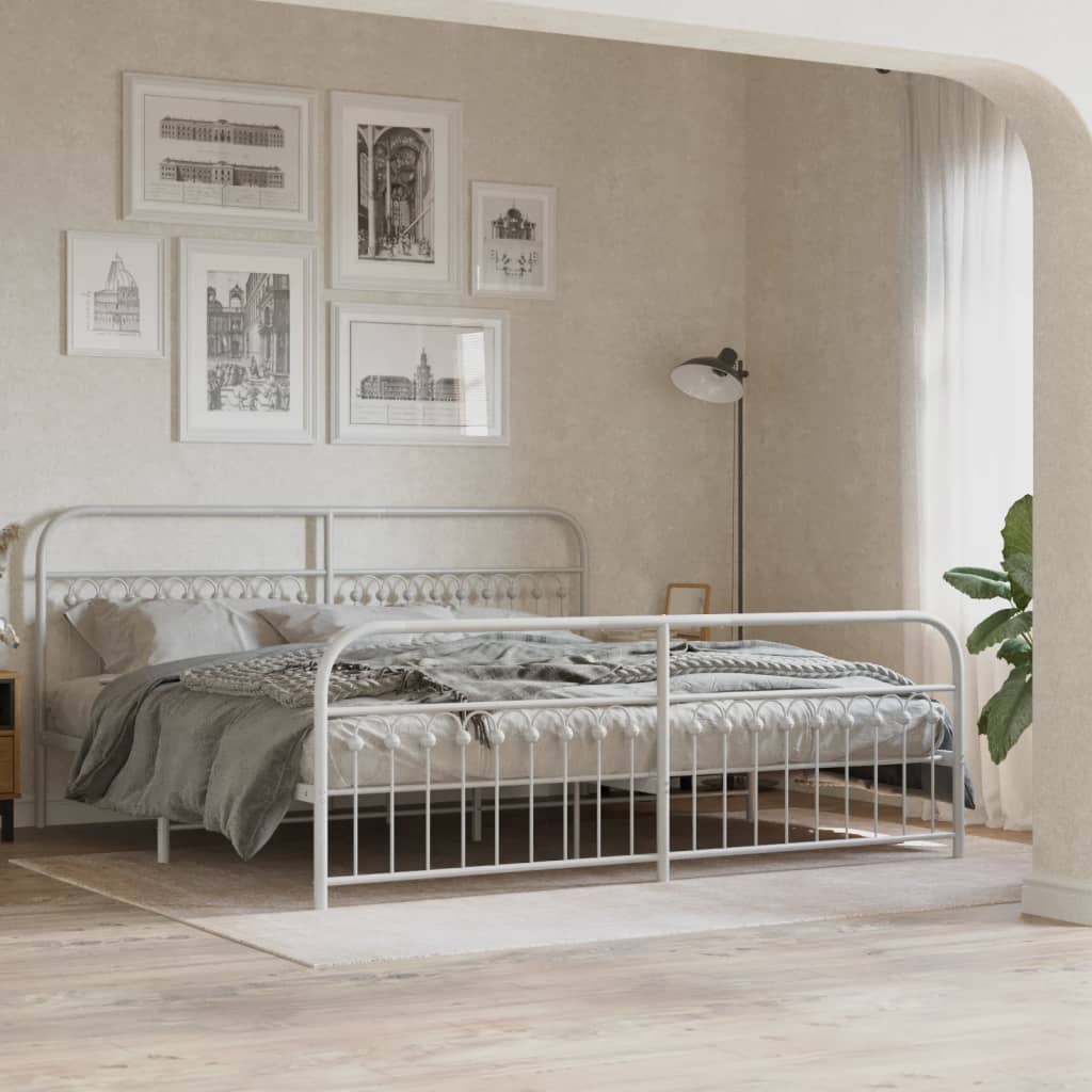 Estrutura de cama com cabeceira e pés 193x203 cm metal branco